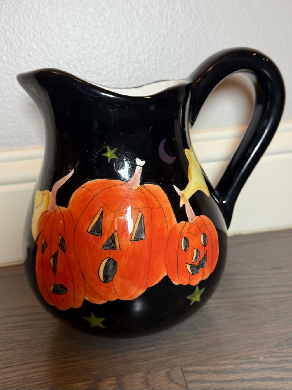 VINTAGE Target Black Ceramic Halloween Pitcher with Orange Jack-o'-Lanterns